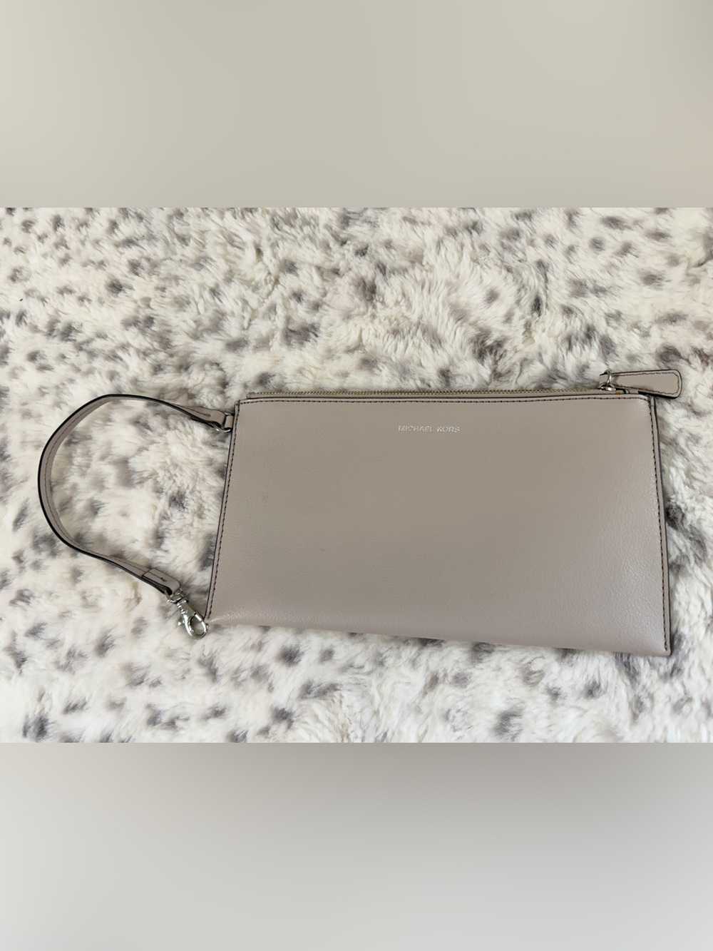 Michael Kors Taupe Zip Wristlet Clutch with Silver Hardware